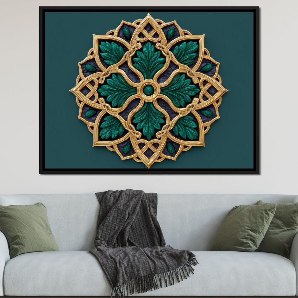 Gilded Emerald Knot Medallion Canvas Wall Art