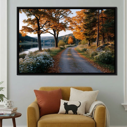 Autumn Lake Pathway Glow Canvas Wall Art