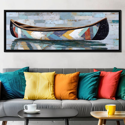 Patchwork Canoe Reflections Canvas Wall Art