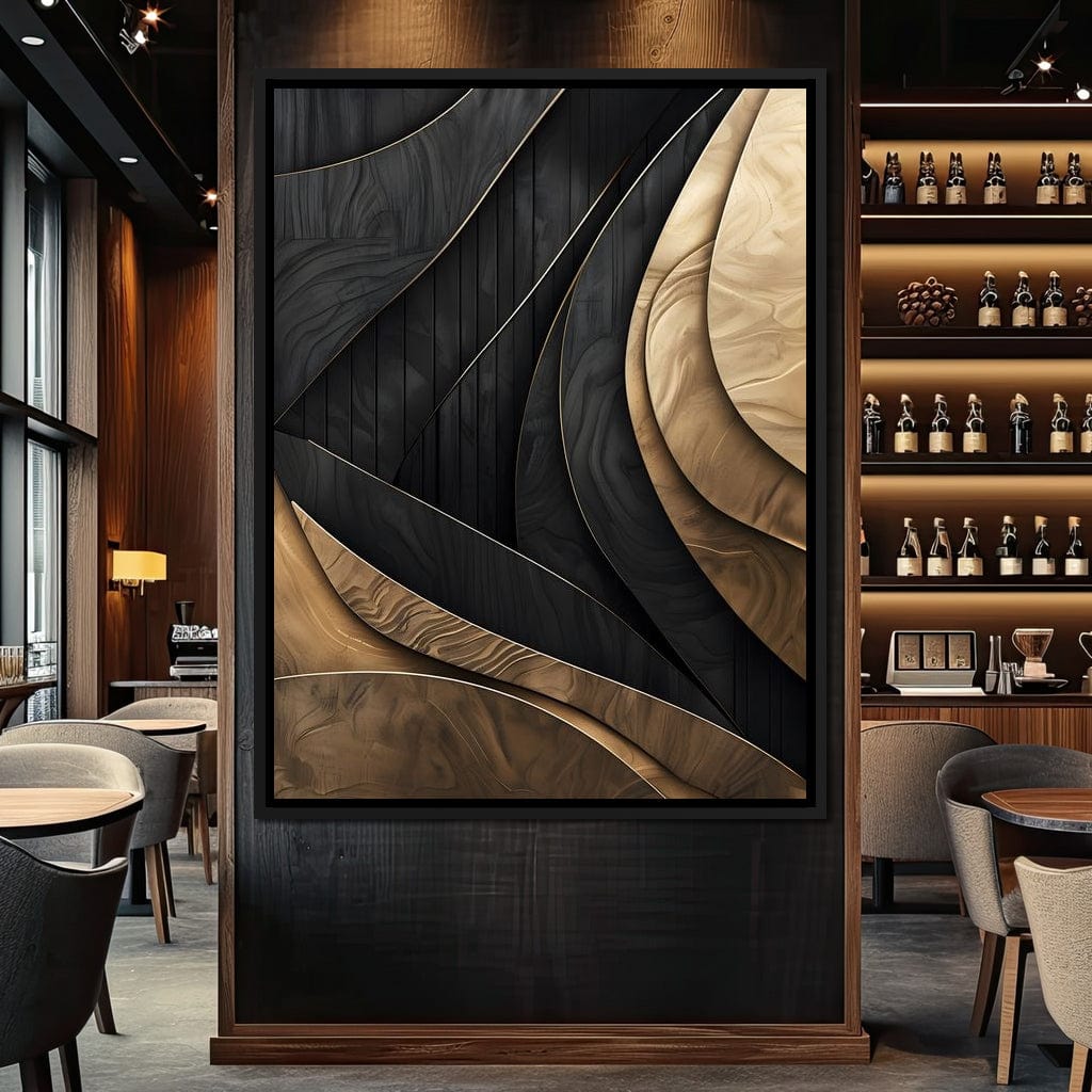Grey and Gold Wooden Waves 004 Canvas Wall Art