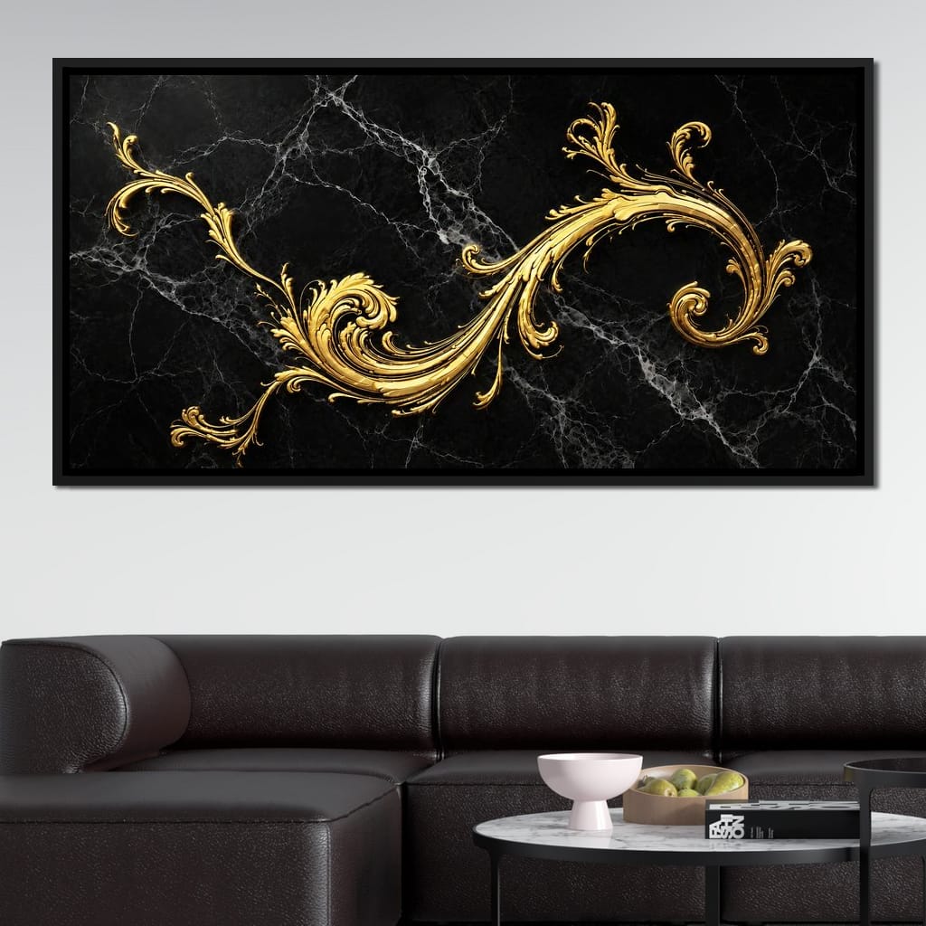 Baroque Flame on Obsidian Stone Canvas Wall Art