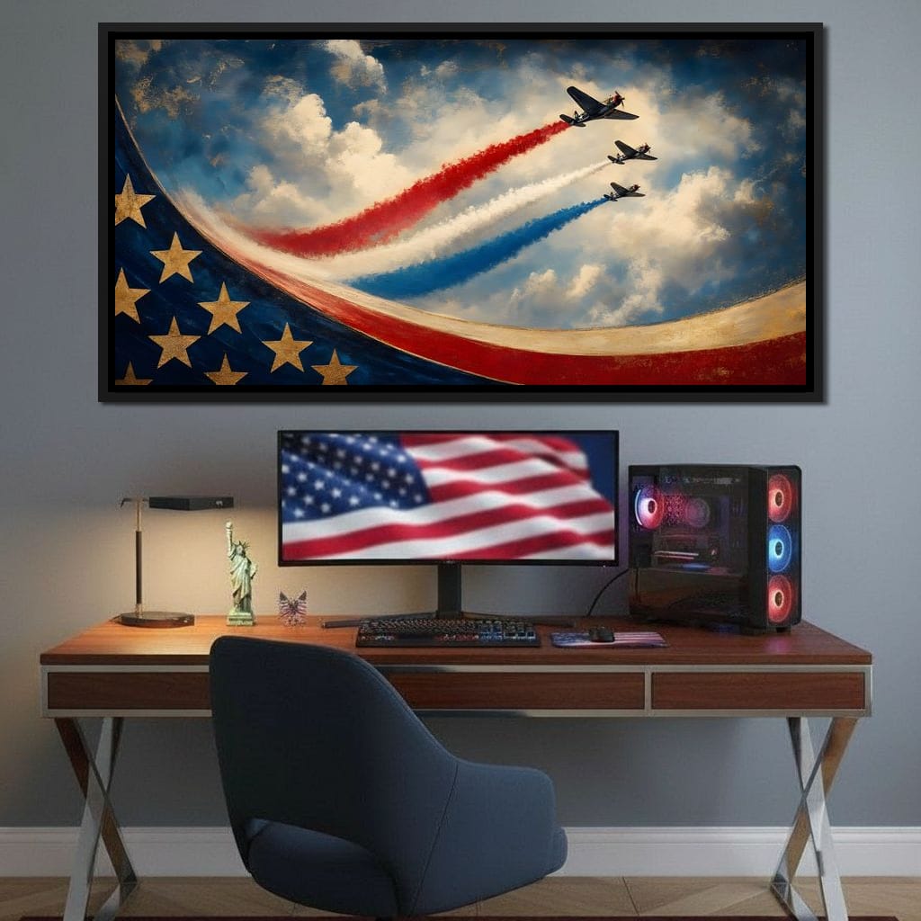 Patriots Flying Above The Clouds Canvas Wall Art