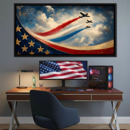 Patriots Flying Above The Clouds Canvas Wall Art