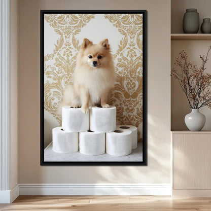 Pomeranian Toilet Tissue Throne Canvas Wall Art