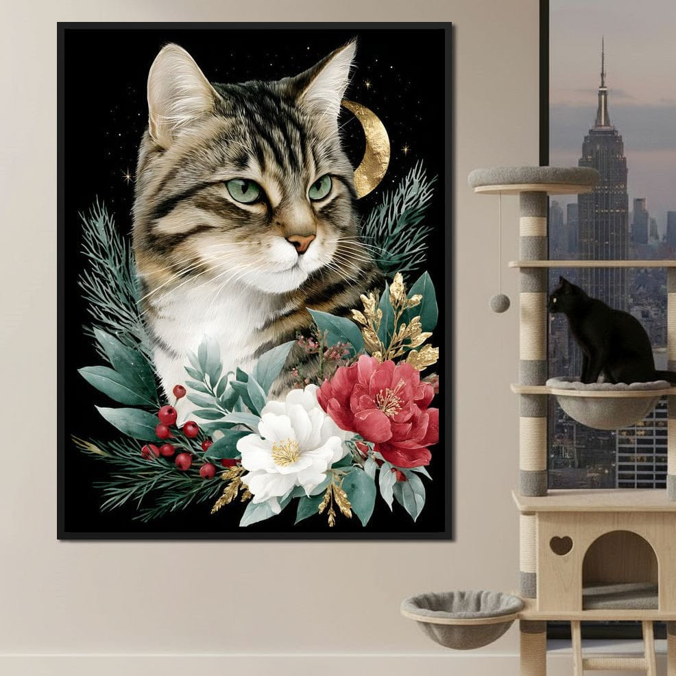 Moonlit Floral Gold Tabby Canvas Wall Art