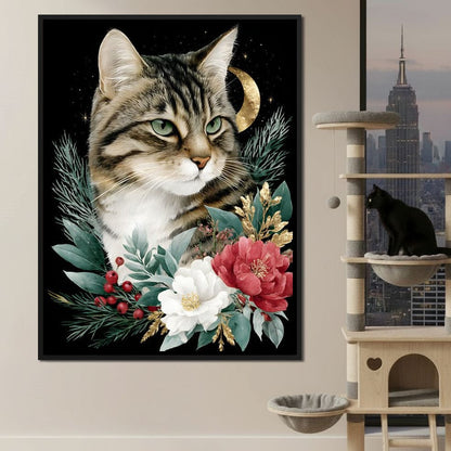 Moonlit Floral Gold Tabby Canvas Wall Art