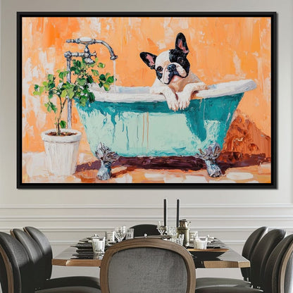 French Bulldog in the Tub Canvas Wall Art