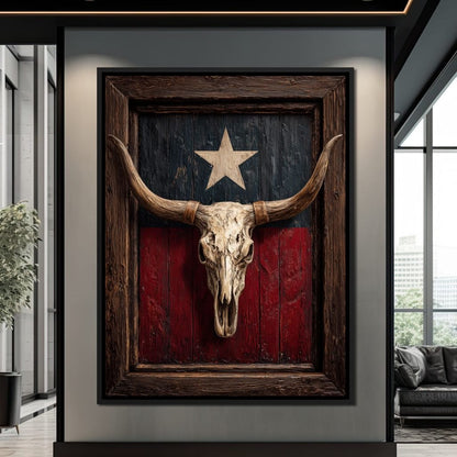 Texas Longhorn Lone Star Barnwood Canvas Wall Art