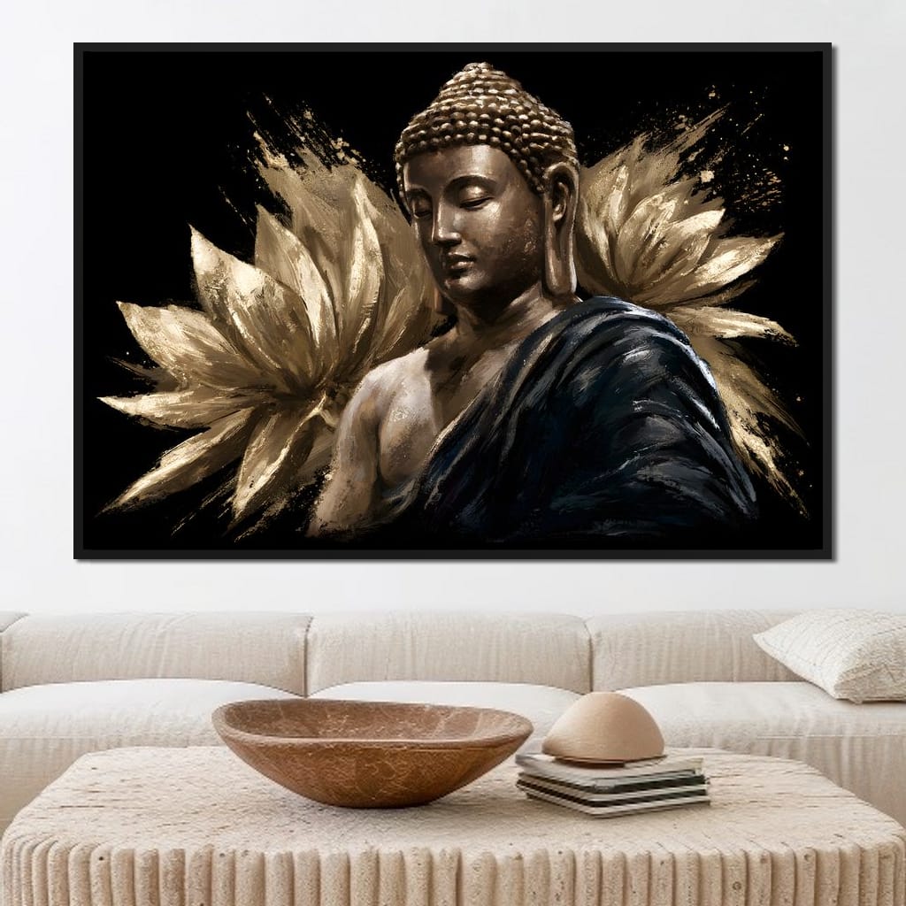 Golden Stillness Beyond The Lotus Canvas Wall Art