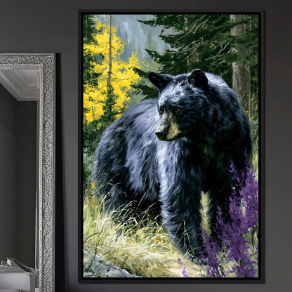 Solitary Forest Black Bear Rises Canvas Wall Art
