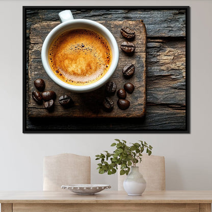 Espresso Essence on Rustic Wood Canvas Wall Art