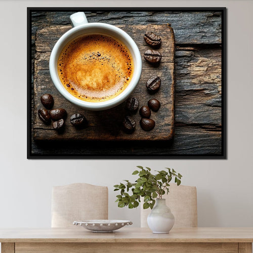 Espresso Essence on Rustic Wood Canvas Wall Art