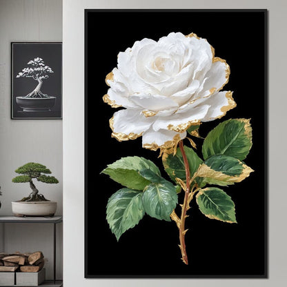 Gilded White Rose Portrait Canvas Wall Art