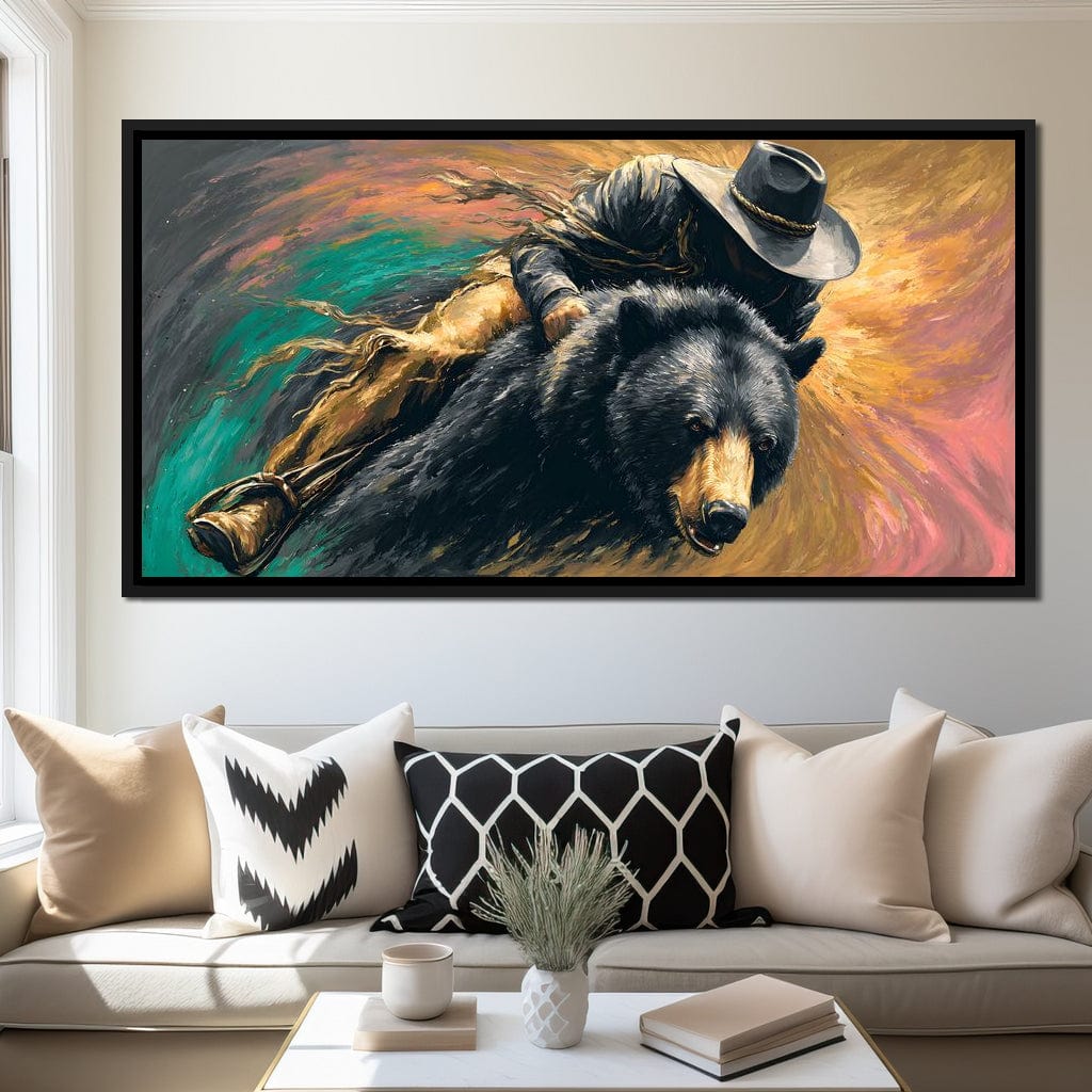 Cowboy Charge On Midnight Bear Canvas Wall Art