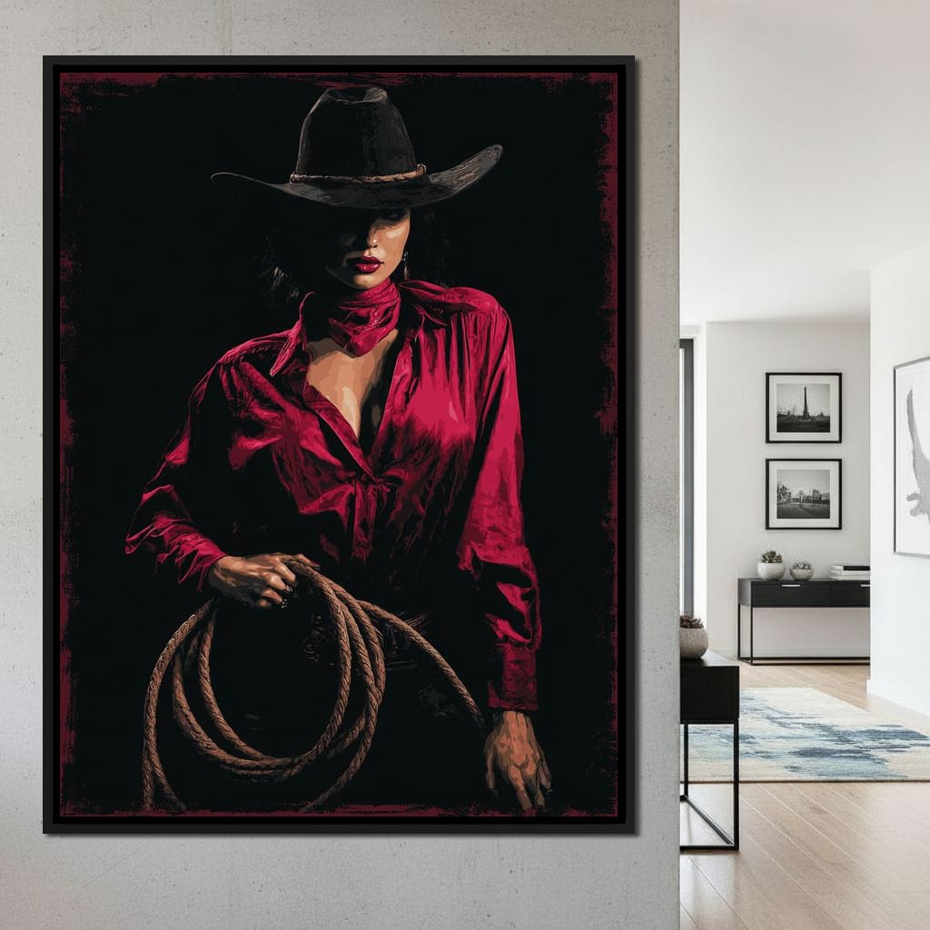 Midnight Cowgirl Red Blouse Canvas Wall Art
