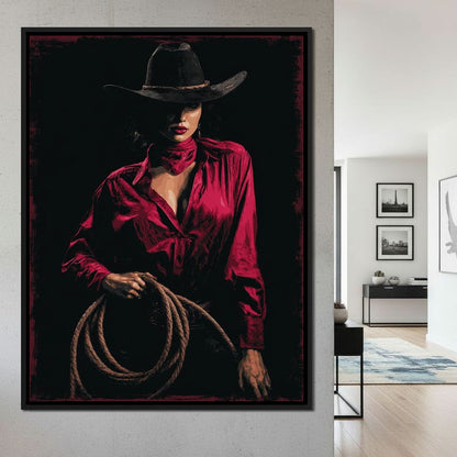 Midnight Cowgirl Red Blouse Canvas Wall Art