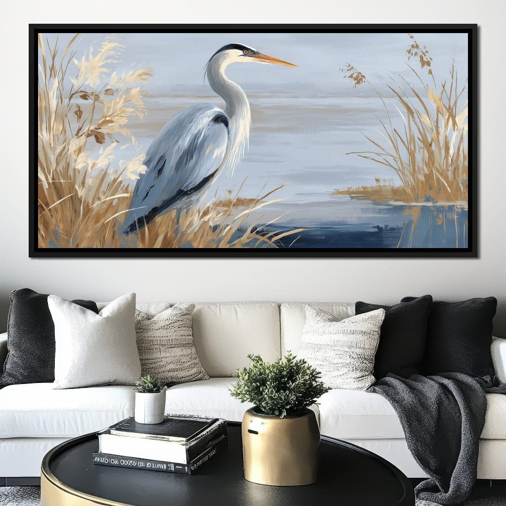 Coastal Heron Marsh Stillness Canvas Wall Art