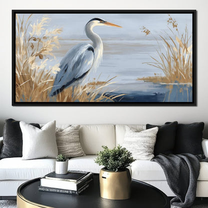 Coastal Heron Marsh Stillness Canvas Wall Art