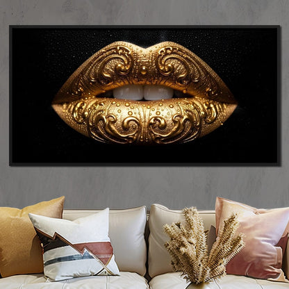 Golden Lips Elegance Illumination Canvas Wall Art