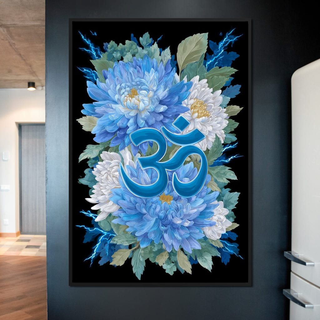 Blue Floral Om Canvas Wall Art