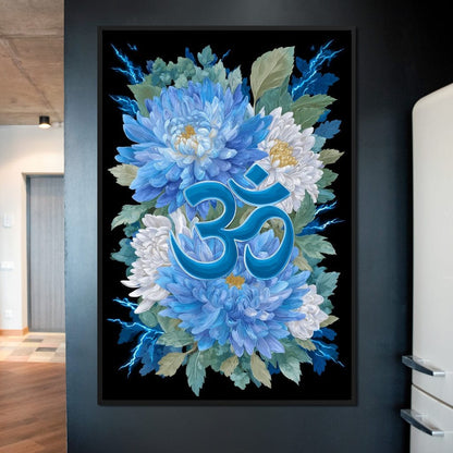 Blue Floral Om Canvas Wall Art