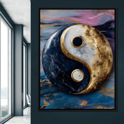 Golden Yin Yang Balance Flow Canvas Wall Art