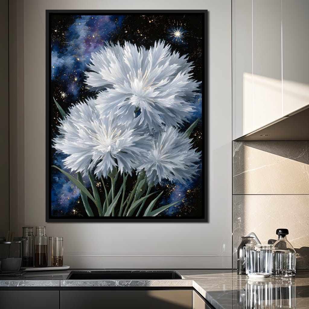 Starlit White Mum Bouquet Canvas Wall Art