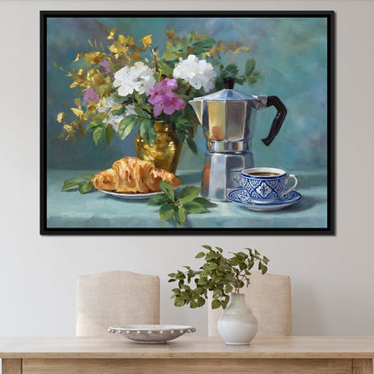 Morning Coffee & Bouquet Canvas Wall Art