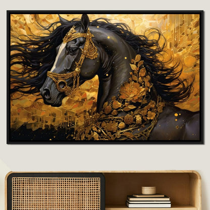 Gilded Black Horse Canvas Wall Art