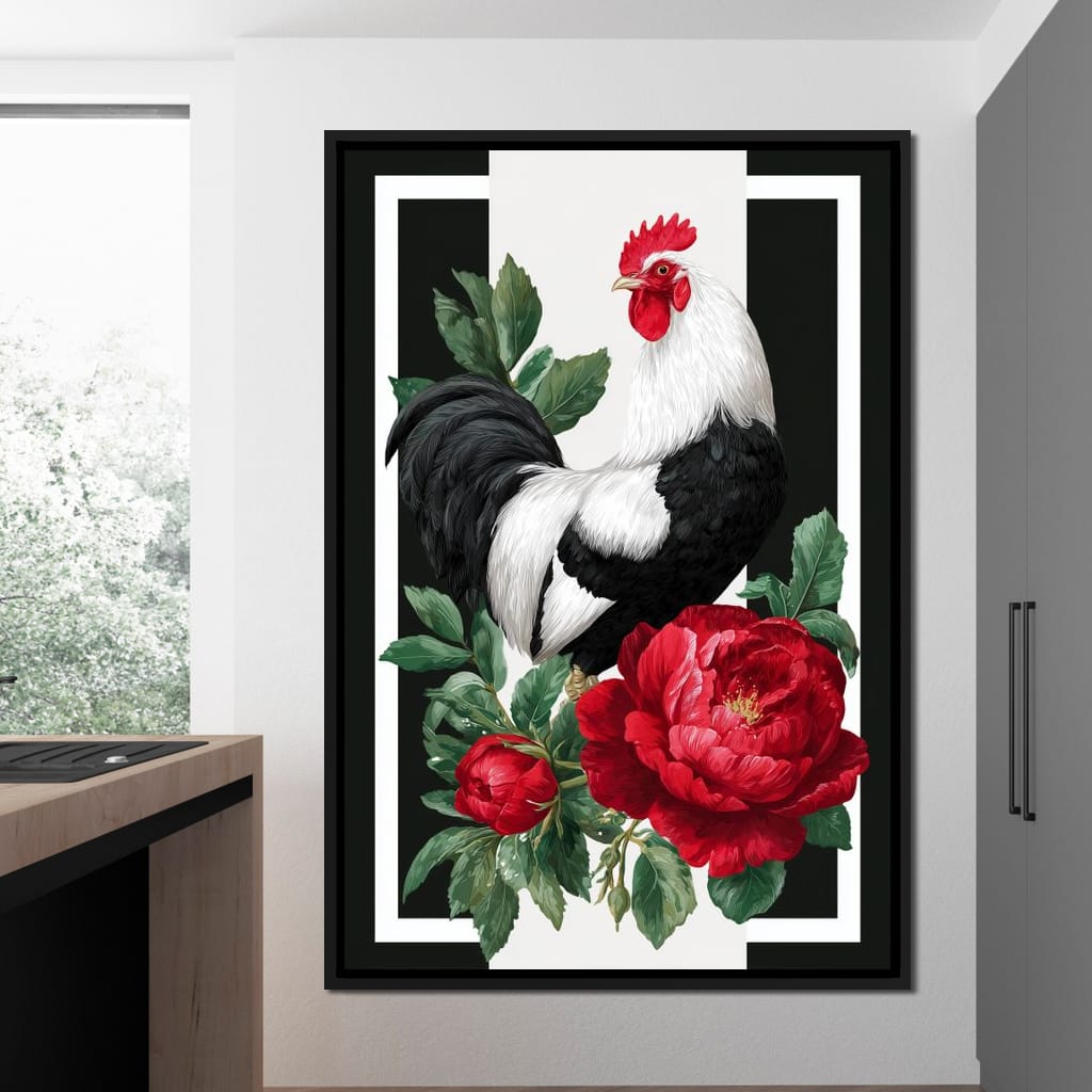 Rooster With Peony Garden Canvas Wall Art