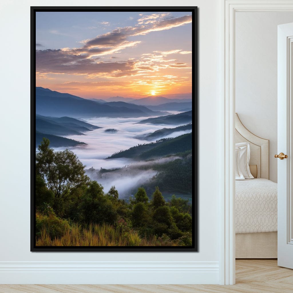 Sunrise Over Misty Mountains Canvas Wall Art