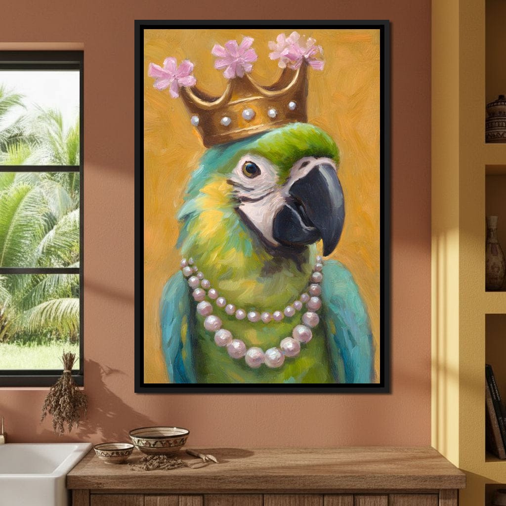 Regal Parrot Pearl Crowned Canvas Wall Art