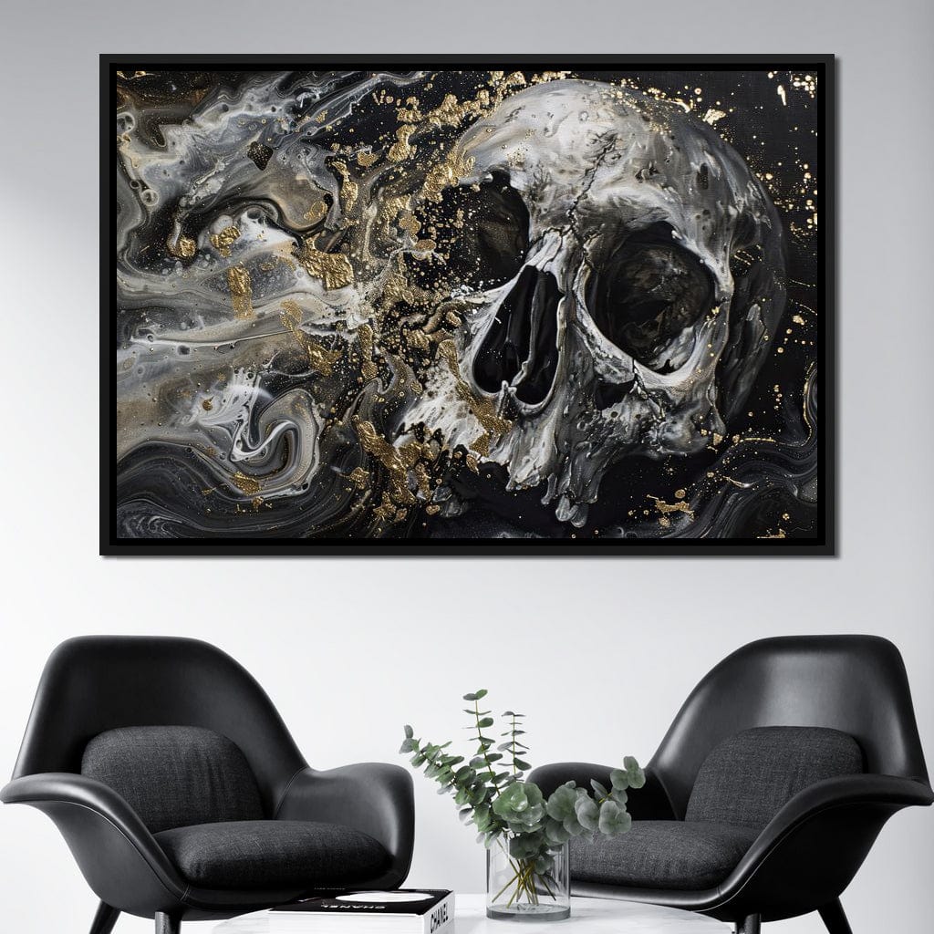 Golden Skull in Galaxy Storm Canvas Wall Art