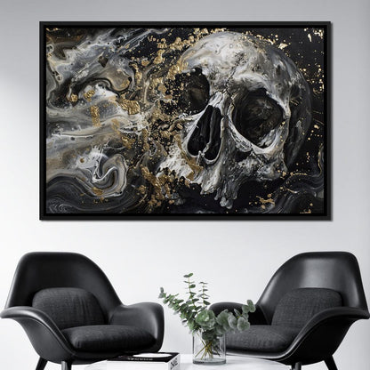Golden Skull in Galaxy Storm Canvas Wall Art