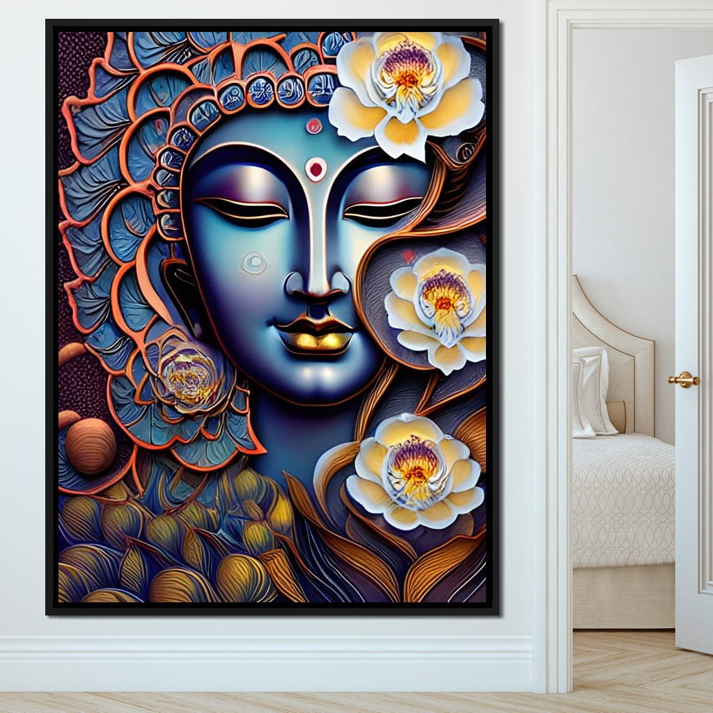 Buddha & Flowers Orange Canvas Wall Art
