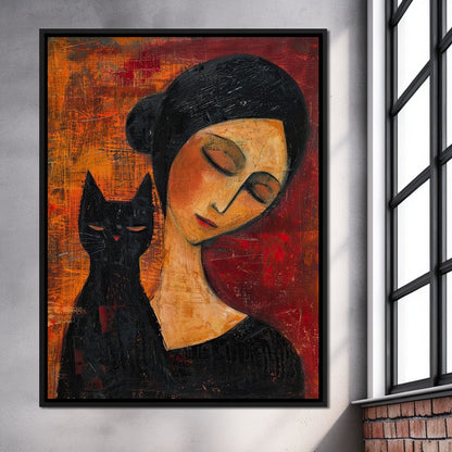 Contemplative Harmony with Cat Canvas Wall Art