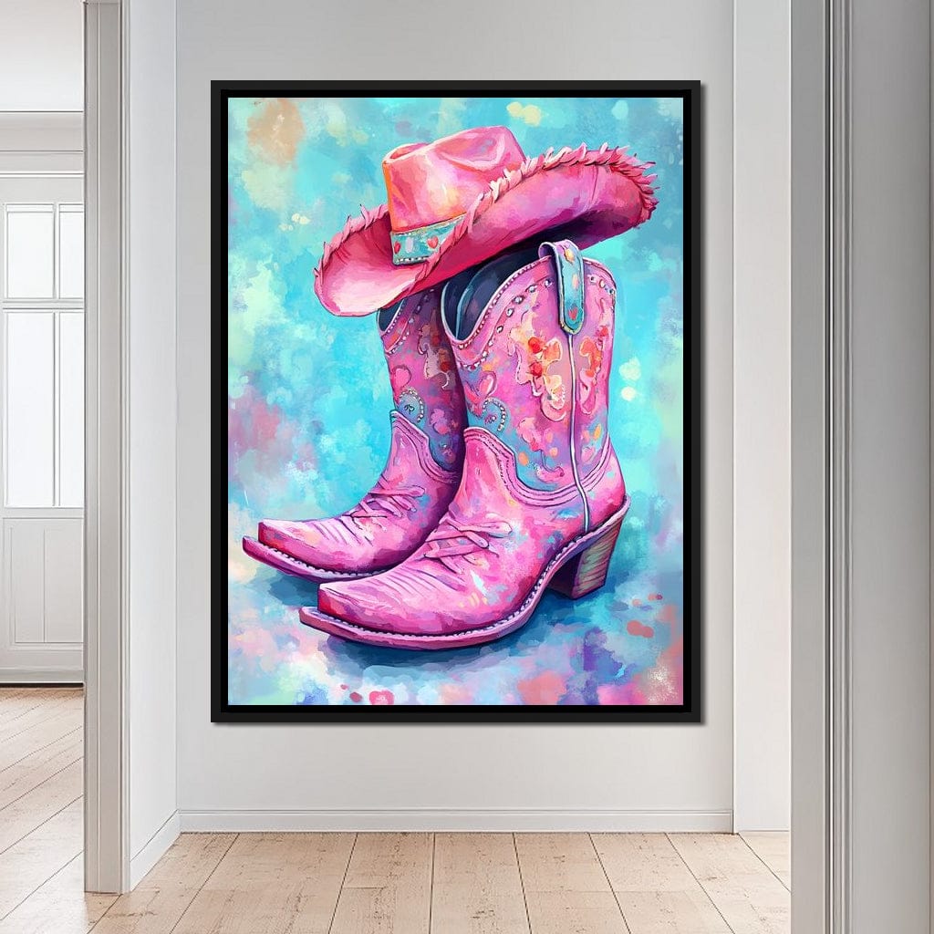 Radiant Cowgirl Boots Hat Canvas Wall Art