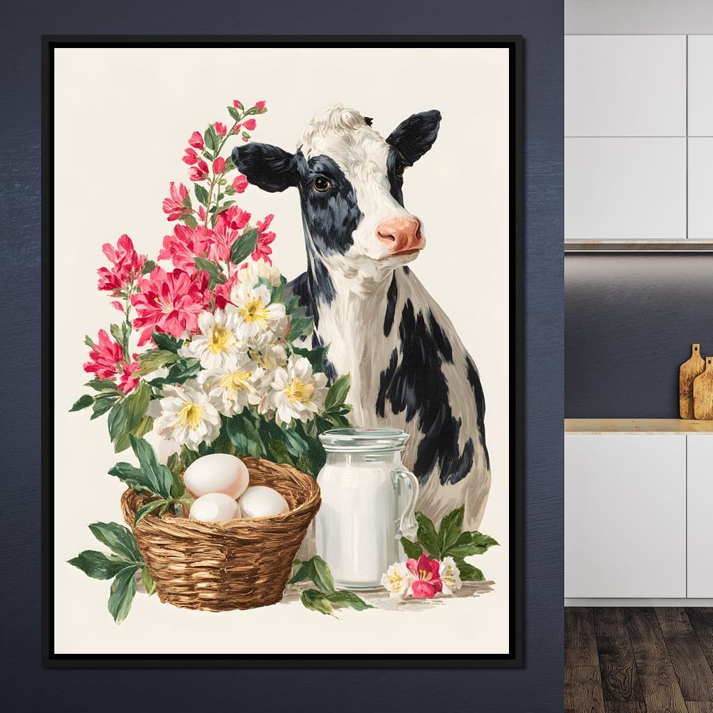 Farmhouse Cow Milk And Blooms Canvas Wall Art