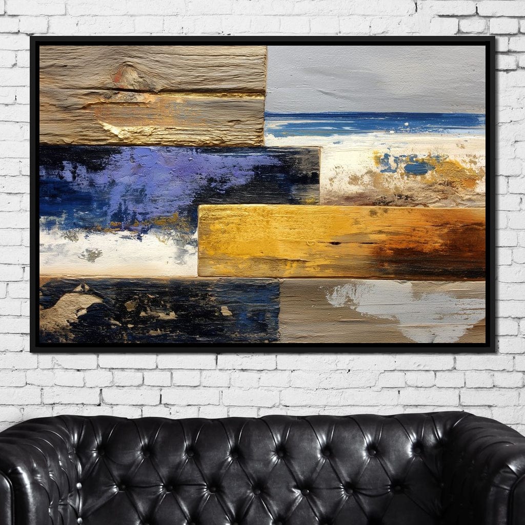 Coastal Indigo Gold Layers Canvas Wall Art