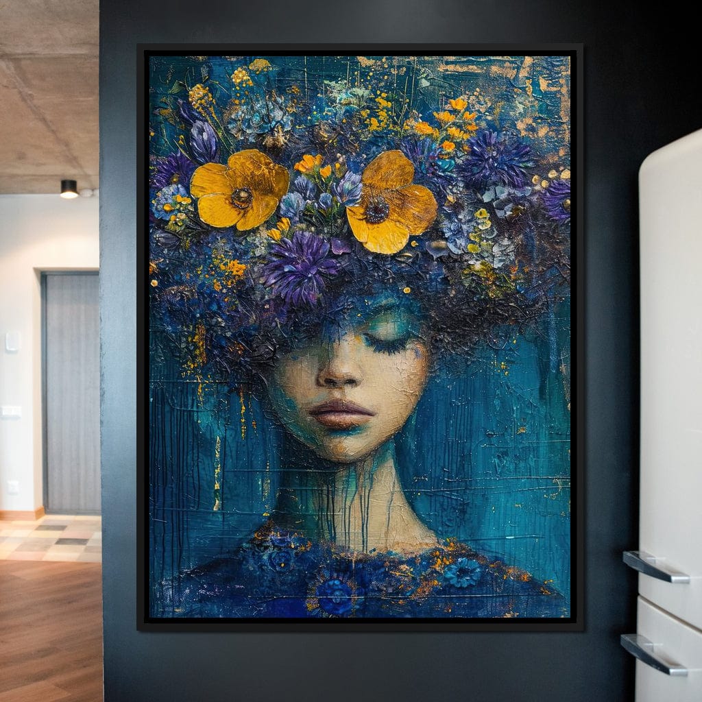 Floral Dreams in Indigo Depths Canvas Wall Art