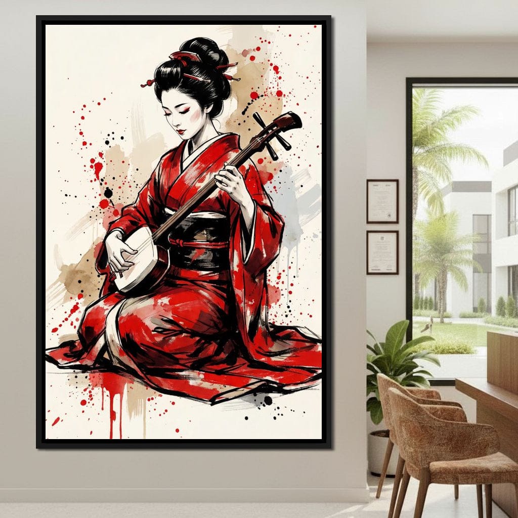 Japanese Woman with Shamisen Canvas Wall Art