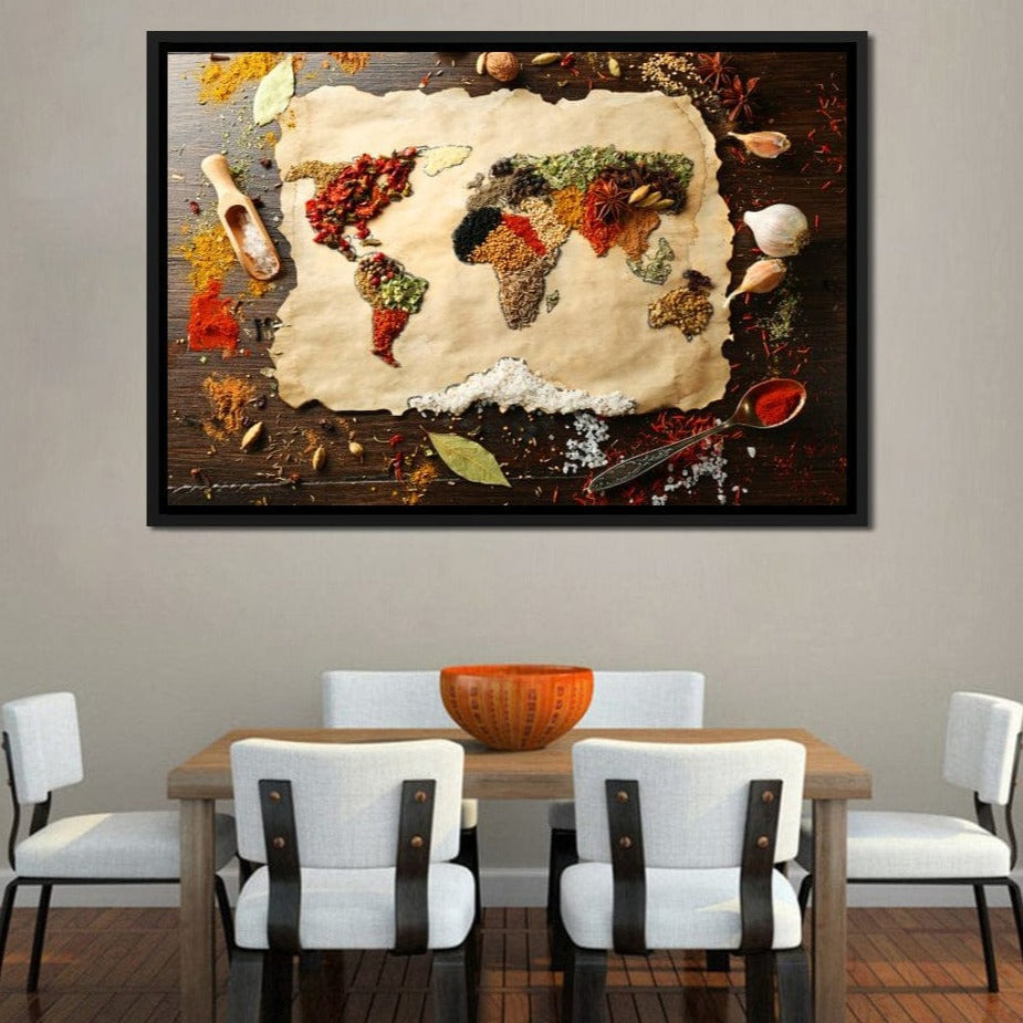 Spices Map of the World Canvas Wall Art
