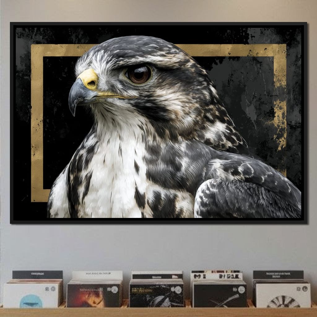 Golden Frame Falcon Portrait Canvas Wall Art