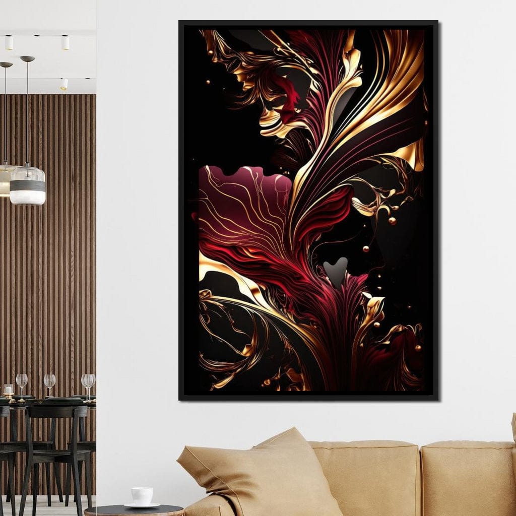 The Marble-Lux Collection: Dark Red & Vibrant Gold 02 Canvas Wall Art