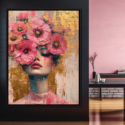 Bloomed Reverie in Gold Canvas Wall Art