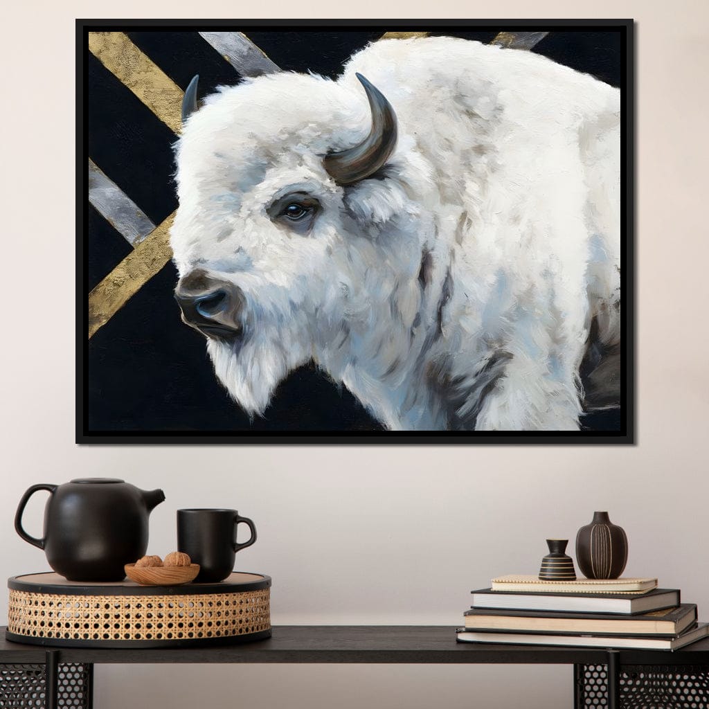 Gilded Plains White Bison Canvas Wall Art