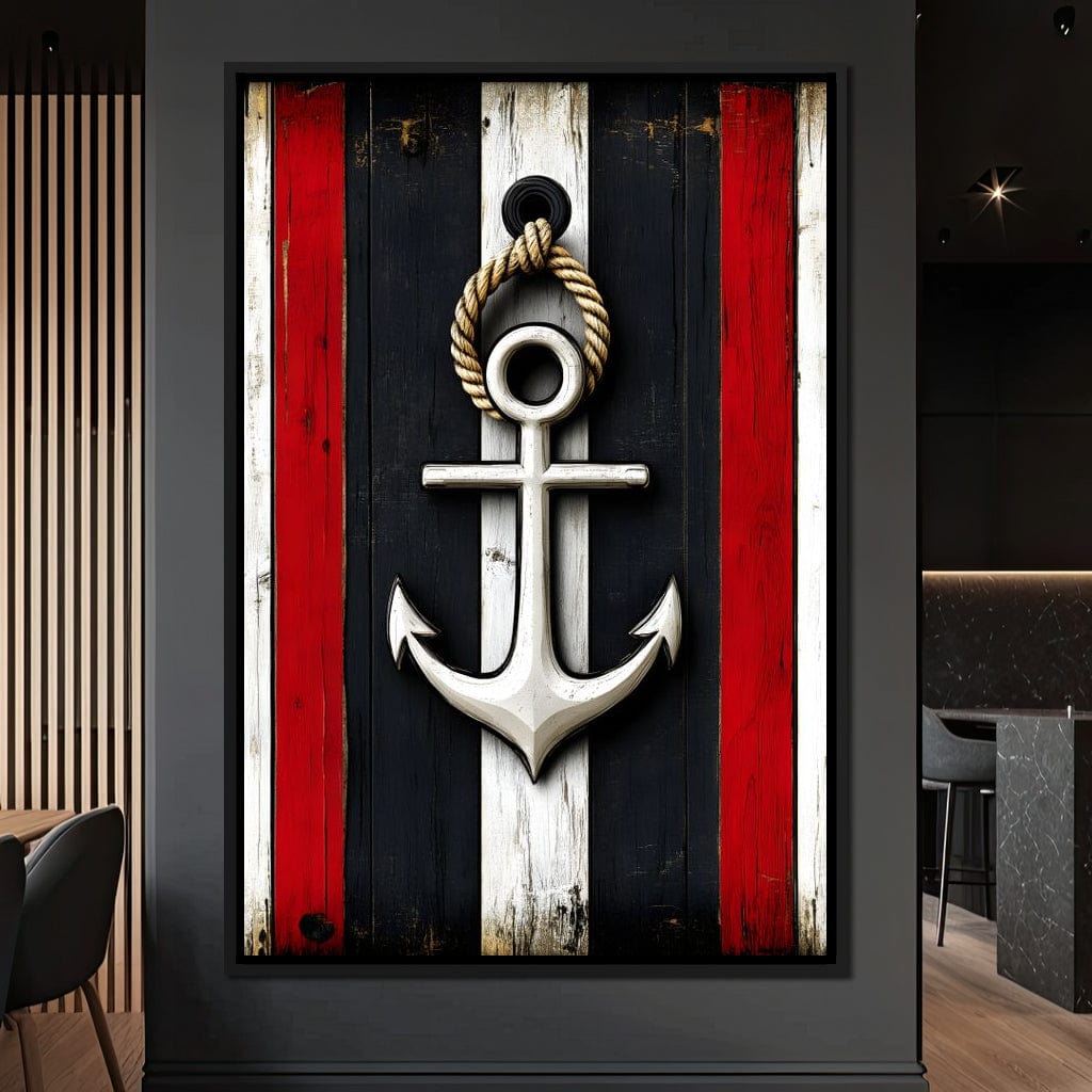 Nautical Anchor on Stripes Canvas Wall Art