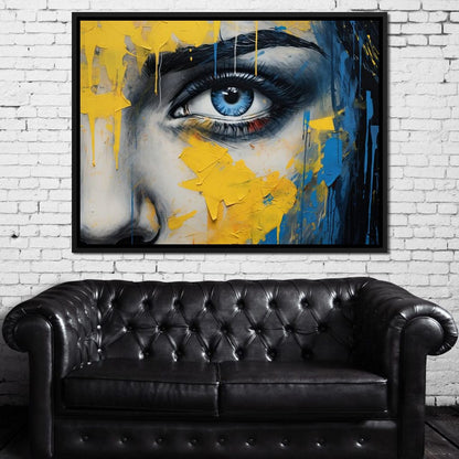 Blue Yellow Urban Graffiti Eye Canvas Wall Art