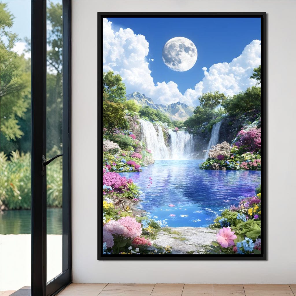 Lunar Reflection Over Falls Canvas Wall Art