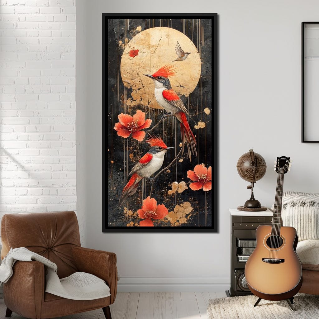Golden Birds and Blossoms Fantasy Canvas Wall Art